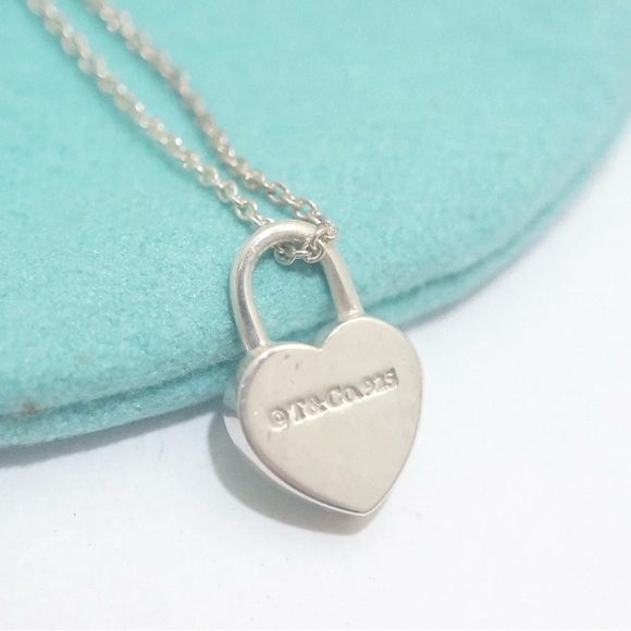 Tiffany & Co. 💯% Auth Return Mini Lock Heart Necklace w/Pouch ✨925 Sterling✨EUC - Picture 3 of 4